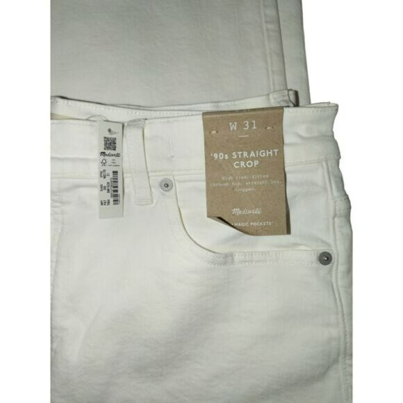 Madewell Womens 90s Straight Crop Jeans High Rise sz 31 White Raw Hem Denim - Picture 5 of 9